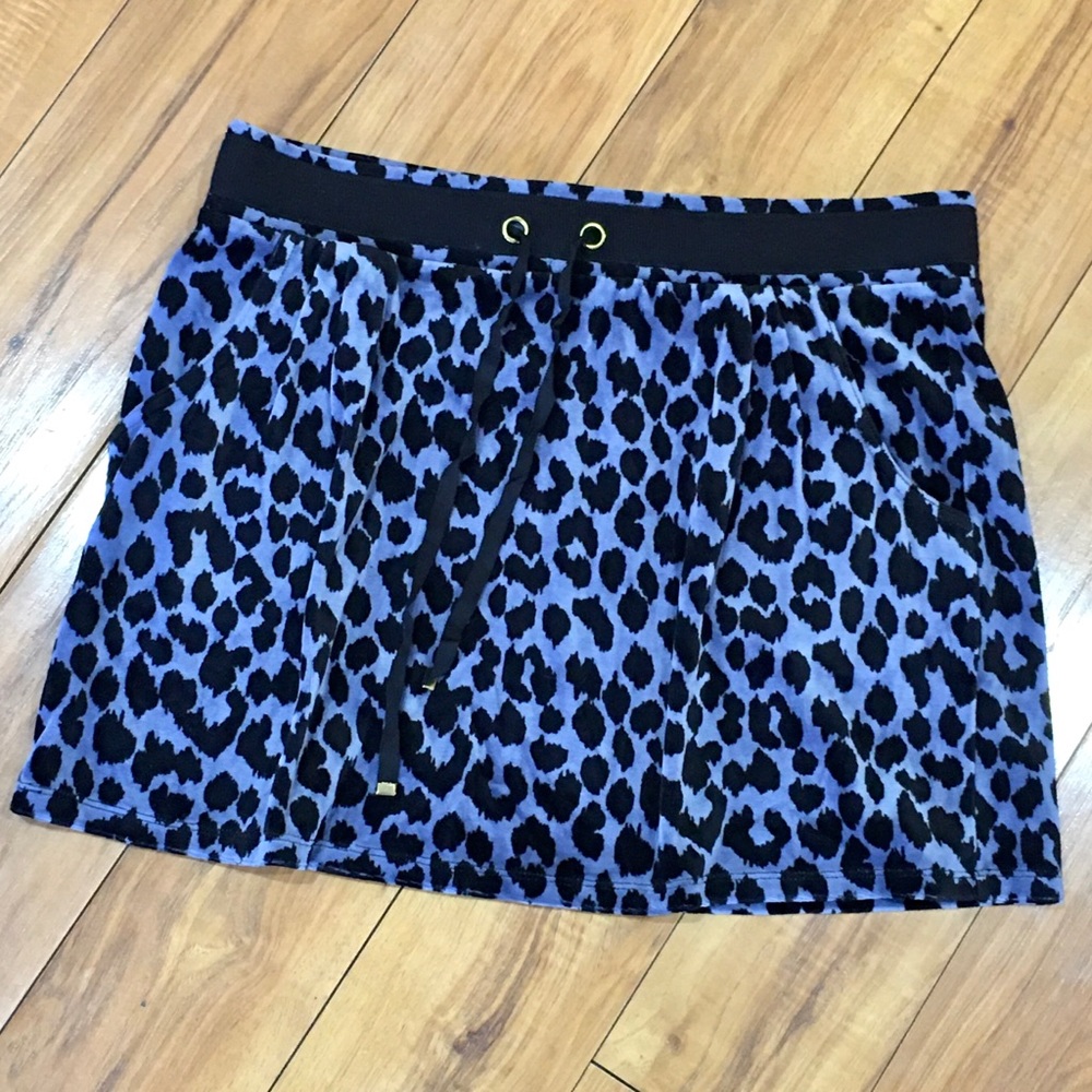 Victoria Secret blue velvet velour cheetah skirt small preppy